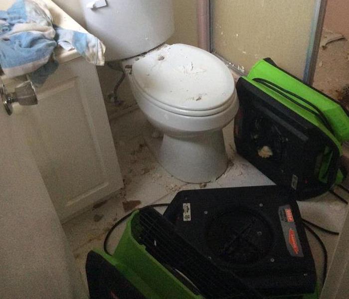 Water damage is shown in a bathroom 